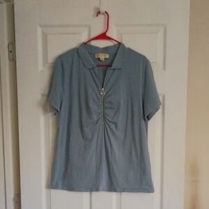 Michael Kors Light Blue Short Sleeve Polo Zip Top